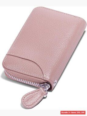 Genuine Leather RFID Wallet Slim Compact Zipper 12 Card Slots 2 Cash Slots
